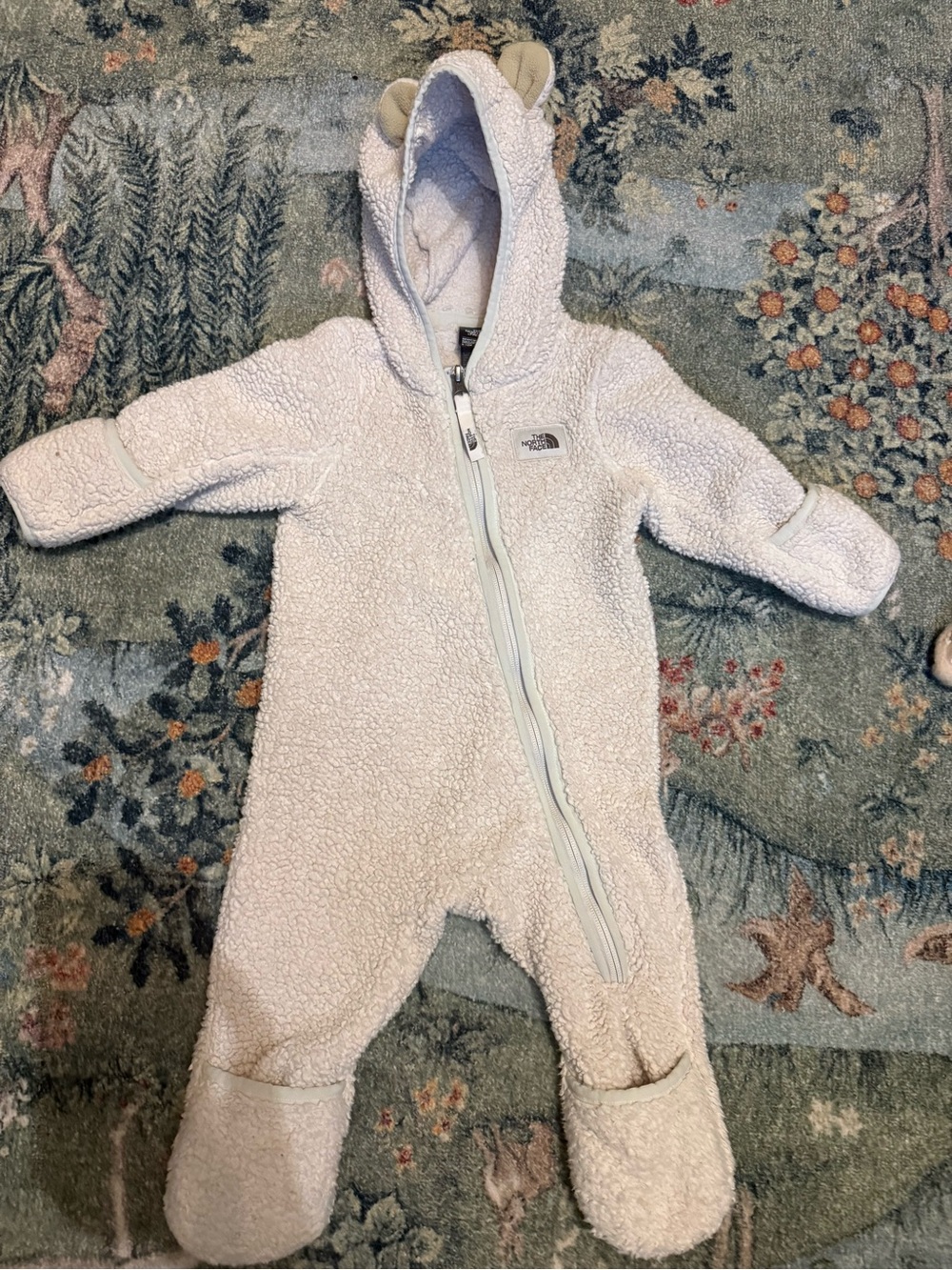 The North Face Cream Sherpa Baby One-Piece Footie with Hood